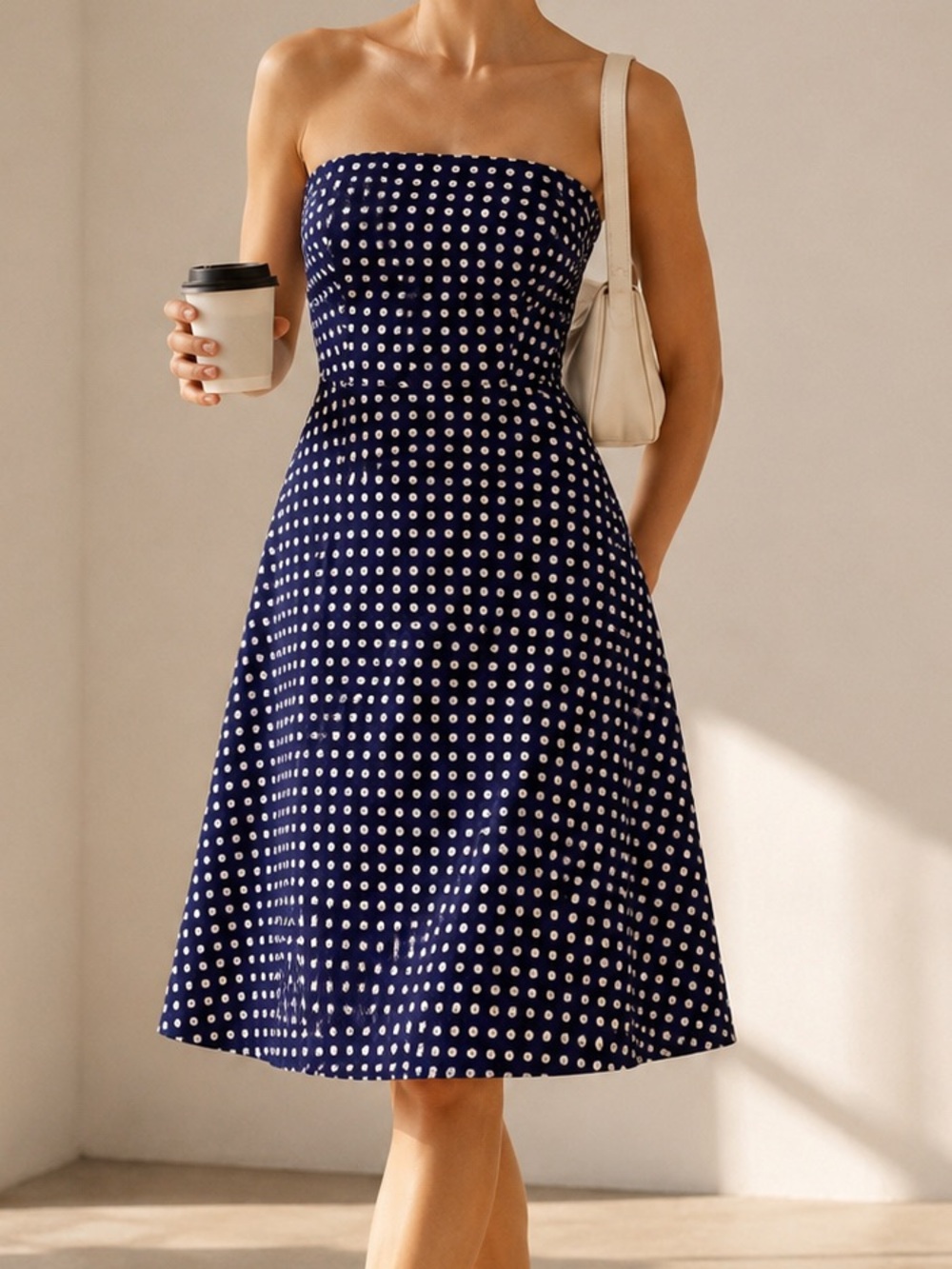 J.Crew Strapless Polka Dot A-Line Dress Size 0 100% Cotton Fully Lined